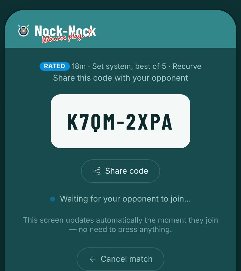 The lobby with the match code and a share button
