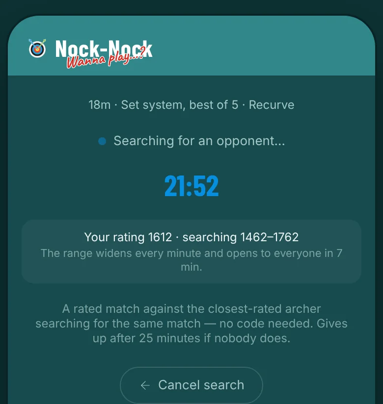 Searching for a random opponent, with the time left and rating range