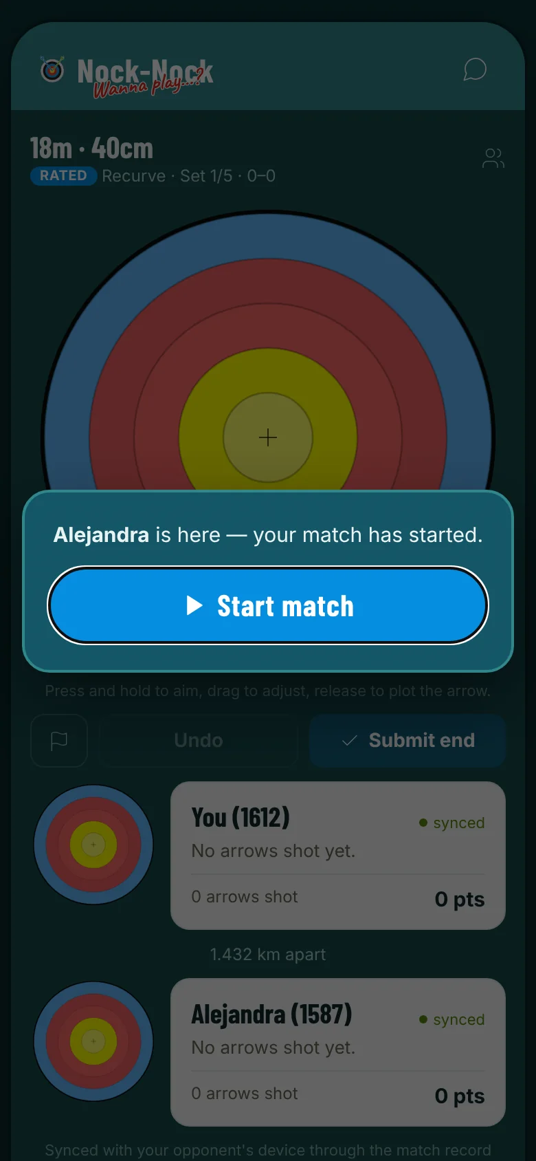 The start card over the match screen